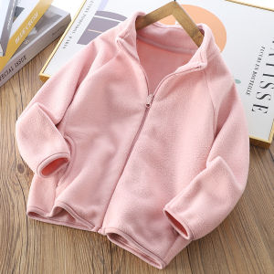 Boys Fleece Jacket Windproof Warm Stand Collar Inner Lining School Uniform Top Autumn Winter Childrens Knitted Open Cardigan
