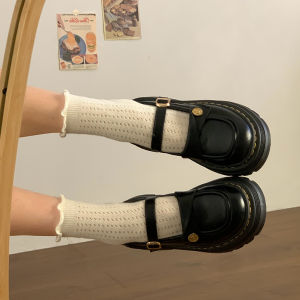 Black British Style round Toe Mini Leather Shoes Womens Spring New Thick Heel Japanese Style JK Skirt Mary Jane Single Shoes