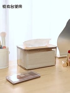 Tempat Kotak Tisu Dengan Tutup Kayu Minimalis Organizer Modern Aesthetic Transparan Minimalis Kotak Tissue Nordic Style Tutup Kayu Wadah Tisue