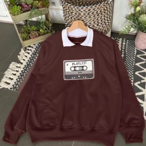 SWEATER PLAYLIST KERAH OVERSIZE WANITA