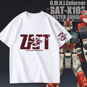 Bandai | 2026 Mobile Suit Gundam SEED Zaft Anime Peripheral Short Sleeve T-Shirt Mens and Womens Summer Cotton Clothes Top Tide