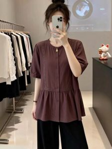 AIYITI | Plus Size Loose Covering Tummy Short Sleeve Round Neck Shirt
