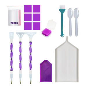 Diamond Painting Accessories Pen Tray Set Nail Art Rhinestones Pickers Dotting Pens Tools with Storage Tray Glue Clay Wax