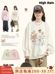 Hand-Painted Graffiti Cat round Neck Sweatshirt Womens Lazy Atmosphere Top Small Size Korean Style Cotton Polyester Blend