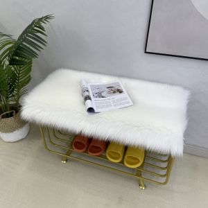 Long Plush Woolen Shoe Bench Pad Home Entrance Seat Cushion Slip-On Bench Blanket Polyester Fiber Office Chair Pad