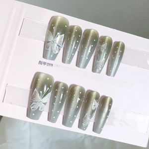 Handmade Cats Eye Butterfly Polka Dot Nail Art Stickers Wearable False Nails Beauty Nail Tips 5084# from Yuan Ning Qi