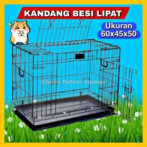 GPSS- Kandang Besi Lipat 60x45x50 Kandang Kucing Anjing Kelinci Musang Iguana Kandang Hewan Sangkar