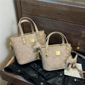 Fashionable Printed Womens Handbag 2024 New Bucket Bag Style Shoulder Crossbody Bag Vegetable Basket Handbag Small Size PU Leather