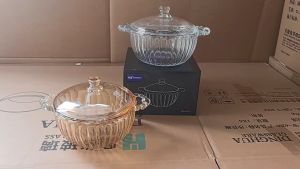 AKAPE - Glass crystal pot high value double ear instant noodle bowl with lid home soup bowl salad bowl 1000ml