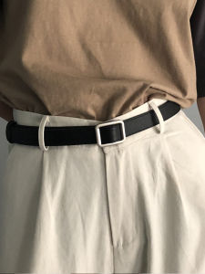 No-Hole Lazy Belt Womens Simple Versatile INS Style Decorative Accessory for Jeans Summer Black Belt for Students PU Leather