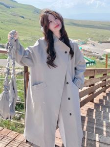 Gray Korean Style Lazy Fashion Loose Feel Coat Womens Autumn New Long Casual Coat Comfortable Loose Fit Straight Cut Coat