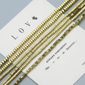 หินธรรมชาติเหลี่ยมแบนลูกปัดชุบทองสายคล้องแว่นตาลูกปัดเฮมาไทต์สำหรับเครื่องประดับสร้อยข้อมือทำ DIY 2/3มม.