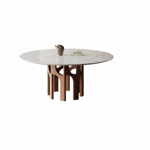 Luxury Natural Walnut-colored Marble Italian Minimalist Round Dining Table