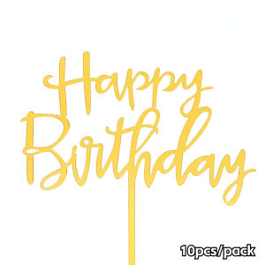 10pcs gold acrylic Happy Birthday cake toppers with birthday letters and decorations