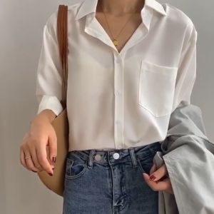 Blouse For Women Long Sleeve Plus Size Top Polo Loose Chiffon Shirts Fashion Casual Wild Temperament Formal Blouse