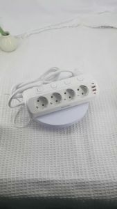 HITRENDS flat plug european power strip with 2m extension cable 4 AC outlets 2 USB 2 Type C PD20W fast charge Corner socket