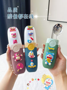 Portable Cartoon Ultraman Childrens Dining Set Stainless Steel 430 Fork Spoon Storage Box Primary School Students Special Use