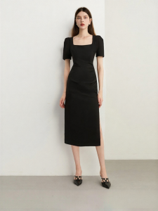 D-PLAY | Summer French Vintage Square Neck Puff Sleeves High Waist Dress