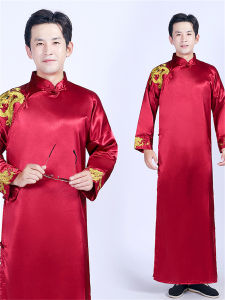 2026 New Best Man Costume Chinese Wedding Traditional Cheongsam Festive Long Shirt Groomsmen Wedding Attire Autumn Polyester