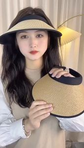UV เสริมวัตถุต้านใหญ่ หมวกสานครึ่งหัว พร้อมส่ง หมวกกันแดดสำหรับผู้หญิงสไตล์เกาหลี