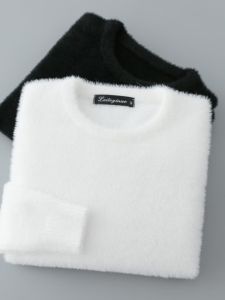 เสื้อไหมพรมขนมิงค์เทียมใส่ช่วงฤดูหนาวสำหรับผู้ชายเสื้อยืดใส่ด้านในให้ความอบอุ่นเสื้อตัวในเสื้อไหมพรมขนฟูเสื้อถักใส่ช่วงฤดูหนาวสำหรับผู้ชาย