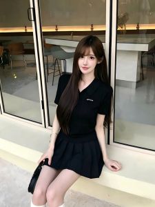 SHUQINGLAI | Lace-up Polo Collar Short Sleeve T-shirt for Summer Unique and Pretty
