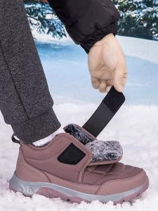 Thickened Fleece Lined Winter Mom Shoes Wide Footbed Anti-slip Soft Bottom Womens Casual Low Heel round Toe Cotton Shoes