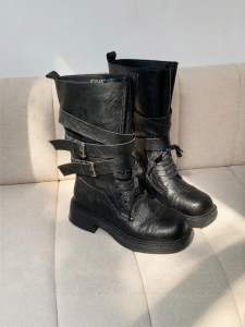 Josiny | Vintage Belt Buckle Mid-calf Boots