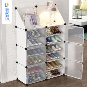 ตู้รองเท้าแบบประหยัด ตู้รองเท้าพลาสติกแบบเรียบง่ายสำหรับใช้ในบ้าน ด้านนอกประตู รูปทรงเรขาคณิต สไตล์เรียบง่าย