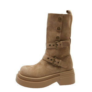 Casual Martin Boots Womens Thick Bottom High Heel Short Boot Autumn Winter Style Waterproof Platform Leisure round Toe PU Leather