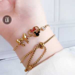 Gelang Tangan Serut Pita Polos Titanium Gold Cxb2409