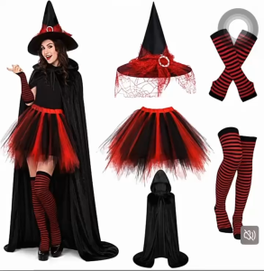 Halloween Witch Hat Costume Set - Striped Stockings Tutu Skirt Party Outfit