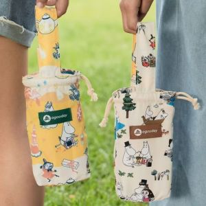 Cute Moomin Cartoon Drawstring Cup Holder Handbag Portable Bag Double-Sided Corded Carrier Bag for Cups Water Bottles