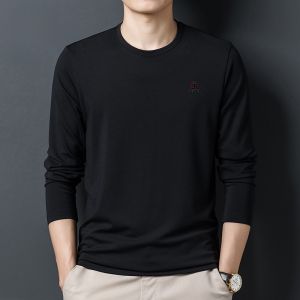 ROMON | Romon Mens Round Neck Sweatshirt Spring New Business Casual Loose Base Layer Pure Cotton Long Sleeve T-shirt Fashion Urban Style Anti-Wrinkle