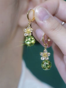 Elegant Green Diamond Flower Ball Stud Earrings Fashionable Luxury Womens Jewelry Fresh out New 2024 Stylish Ear Decorations