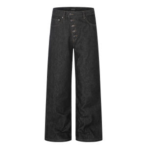 Retro Original Color Flared Placket Wide Leg Straight Cut Jeans