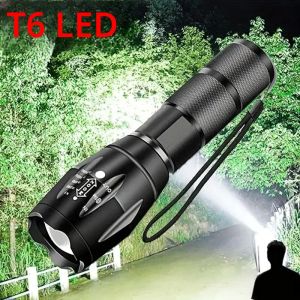 ไฟฉาย LED ไฟแฟลชแบบพกพาพร้อม 5 โหมดและซูมได้ ไฟฉายสว่างสำหรับการตั้งแคมป์ เดินป่ากลางแจ้ง ไฟฉุกเฉินในบ้าน