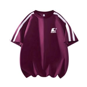 Pure Cotton Youth T-Shirt Khaki Short Sleeve Half Sleeve Small Collar American Style Three Bars Mens Summer Breathable T-Shirt