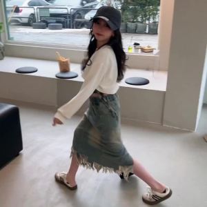 กระโปรงยีนส์เด็ก กระโปรงเด็ก กระโปรงครึ่งตัว กระโปรงยีนส์เด็กผู้หญิง เสื้อผ้าเด็กโต