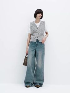 MO&Co. | Aged Wash Distressed Mid Waist Loose Denim Jeans