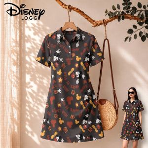 Disney | Summer Dress Womens Disney Mickey Mouse Print POLO Collar Dress Beachwear Female Clothing Streetwear Dresses for Women Fashion
