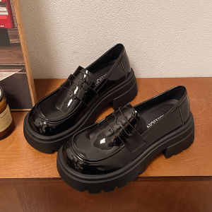 Womens Thick Heel Slip-On Loafers Spring 2025 New Style JK Single Shoes Heightening Versatile British Style Small Leather Shoes