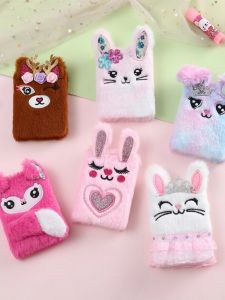 Cute Cartoon Rabbit Plush Mini Portable Pocket Diary Notebook Student Travel Journal Book Soft Cover A6 Size for Girls
