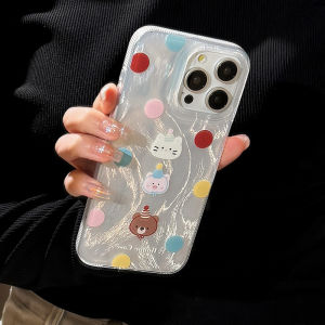 Cute Bear Polka Dot Phone Case for  14 pro Max Protection Womens Style Ins Trendy New Model Acrylic Cover for 6