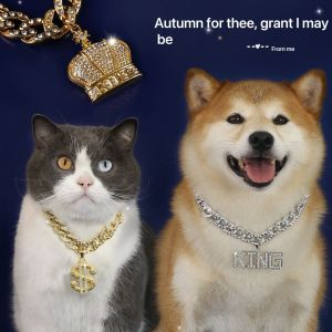 Foreign Trade Pet Full Diamond Cuban Necklace Adjustable Dollar Crown KING King Collar French Fight Hip Hop Pussy Dog
