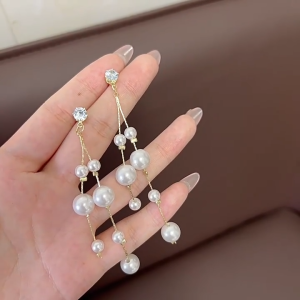 MARBIT 1Pair Korean Style Long Imitation Tassel Dangle Earrings For Women Trendy Full Fringe Drop Earring Vintage Jewelry