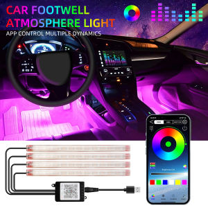 KEVANLY | Car Interior Neon 48 LED Ambient Foot Light with USB Wireless Remote Music APP Control Auto RGB Atmosphere Decorative Lamp