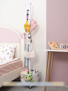 SPACEMADER Metal Coat Rack Stand Storage Basket Integrated Hanger Stand with Wheels Movable Drying Clothing Rack