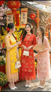 (HCM) - Áo dài cách tân gấm hoa Mai Đào ngày tết AD198 phối chân váy lưới chất liệu cao cấp 6 size 3 màu aodaitet2026 aodaicachtan