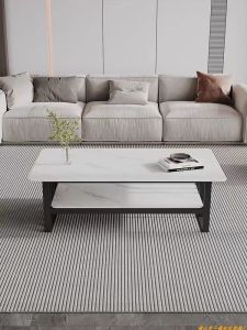 Modern Minimalist Rock Board Tea Table Office Living Room Square Tea Desk Home Furniture Compact Size Assembly Required